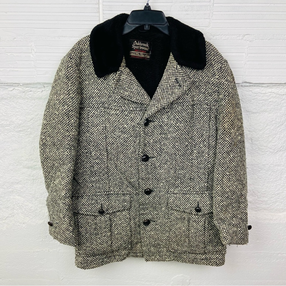 vintage 60S 70S wool Oakbrook Sportswear herringbone tweed car coat size 40 - Picture 11 of 15